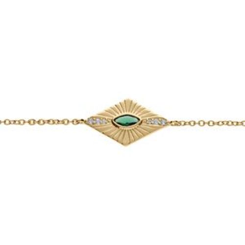 Bracelet Plaqué Or Forme Losange Oxyde Vert Serti Clos 16+2cm
