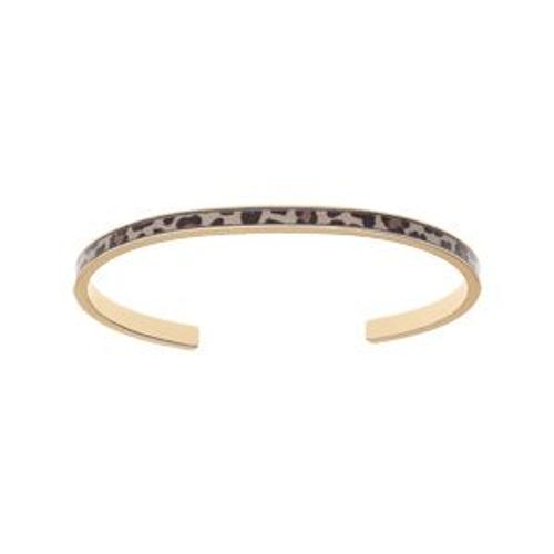 Bracelet Acier Et Pvd Doré Rigide 4mm Ouvert 58mm Motif Résine Léopard