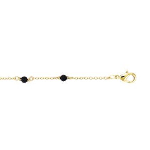 Bracelet Plaqué Or Pierre Onyx Véritable 16+2cm