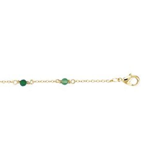 Bracelet Plaqué Or Pierre Agate Verte Véritable 16+2cm