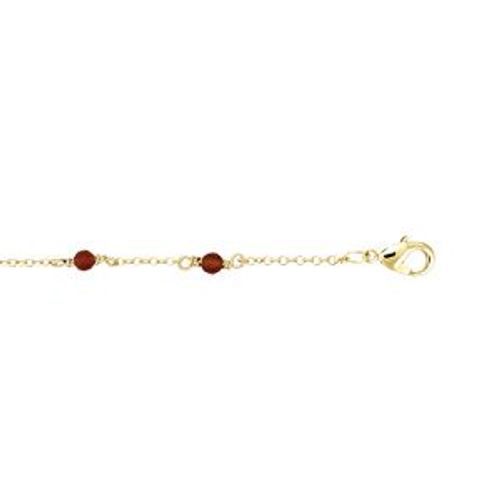 Bracelet Plaqué Or Pierre Agate Rouge Véritable 16+2cm