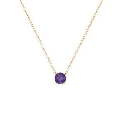 Collier Plaqué Or Solitaire Oxyde Violet 6mm 40+4cm