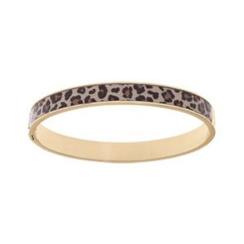 Bracelet Acier Et Pvd Doré Rigide Articulée 8mm 60mm Motif Résine Léopard