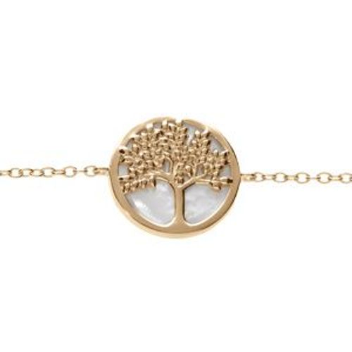 Bracelet Plaqué Or Arbre De Vie Avec Nacre Blanche 16+2cm