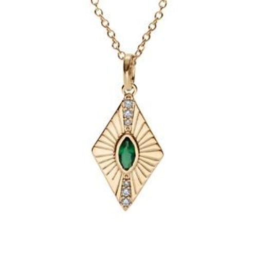 Collier Plaqué Or Forme Losange Oxyde Vert Serti Clos 42+3cm