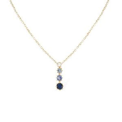 Collier Plaqué Or Pendant Dégradé Oxydes Bleu 42+3cm
