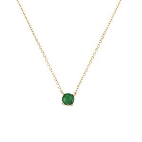 Collier Plaqué Or Solitaire Oxyde Vert 6mm 40+4cm