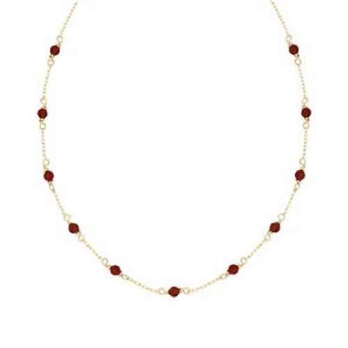Collier Plaqué Or Pierre Agate Rouge Véritable 38+4cm