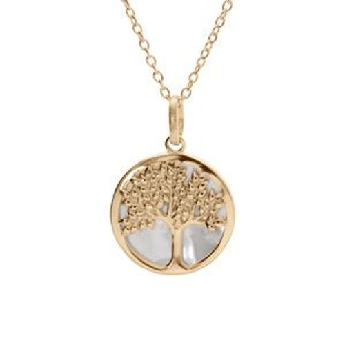 Collier Plaqué Or Arbre De Vie Avec Nacre Blanche 42+3cm