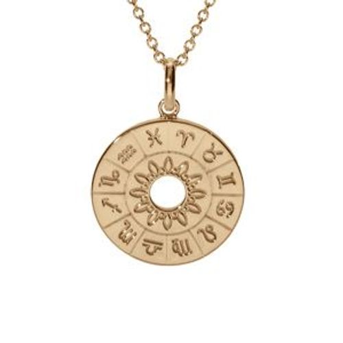 Collier Plaqué Or Disque Évidée Calendrier Astrologie Et Soleil 42+3cm