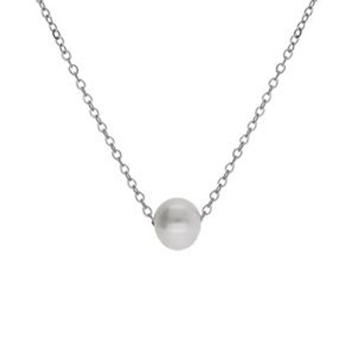 Collier Acier Et Perle De Culture D'eau Douce 40+9cm