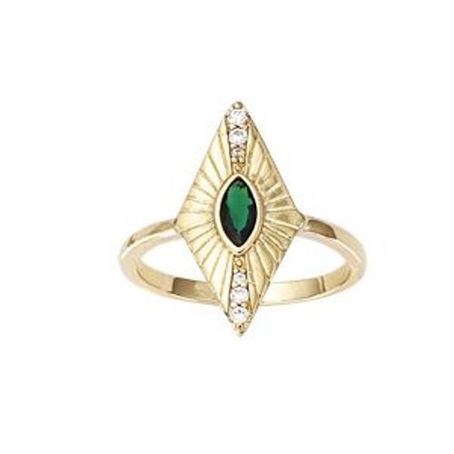 Bague Plaqué Or Forme Losange Oxyde Vert Serti Clos