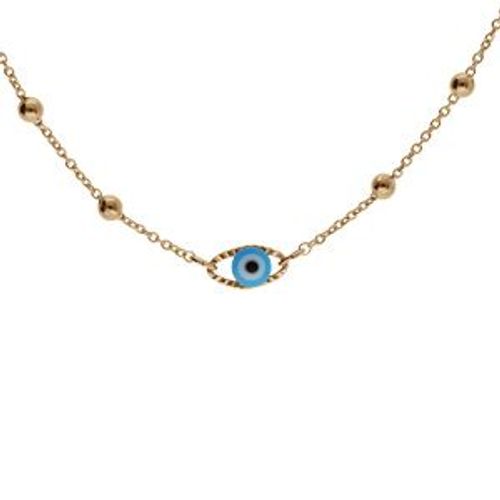 Collier Plaqué Or Oeil De La Chance Bleu 40+5cm