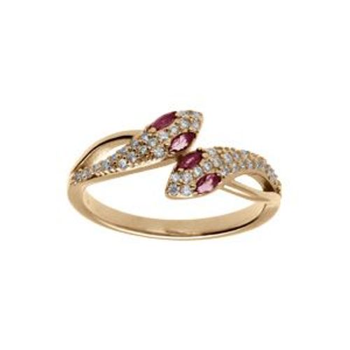 Bague Plaqué Or Serpent Double Oxydes Blancs Et Yeux Oxydes Fuschia