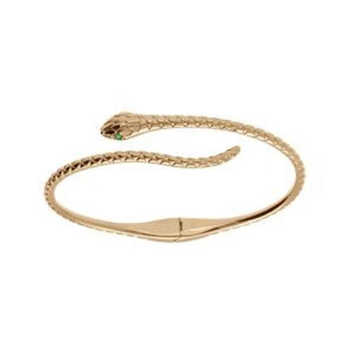 Bracelet Plaqué Or Serpent Articulé Oxydes Blancs Et Yeux Oxydes Verts 60mm