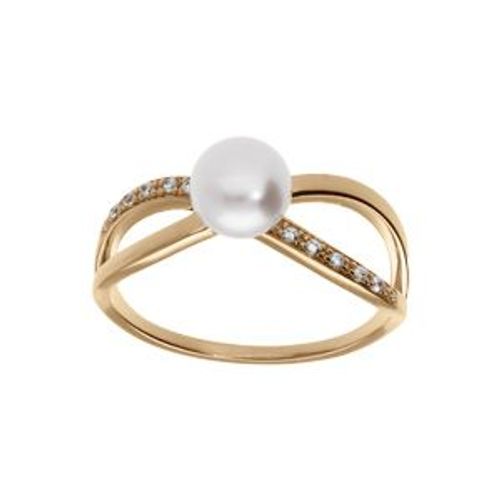 Bague Plaqué Or Croisé Perle De Culture D'eau Douce Et Oxydes Blancs Sertis