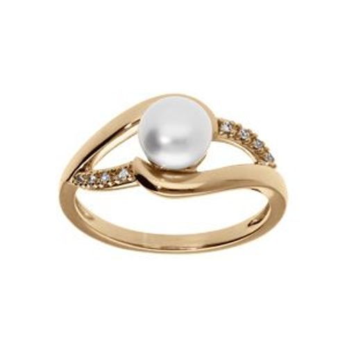 Bague Plaqué Or Perle De Culture D'eau Douce Avec Oxydes Blancs Sertis