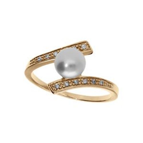 Bague Plaqué Or Perle De Culture D'eau Douce Avec Oxydes Blancs Sertis