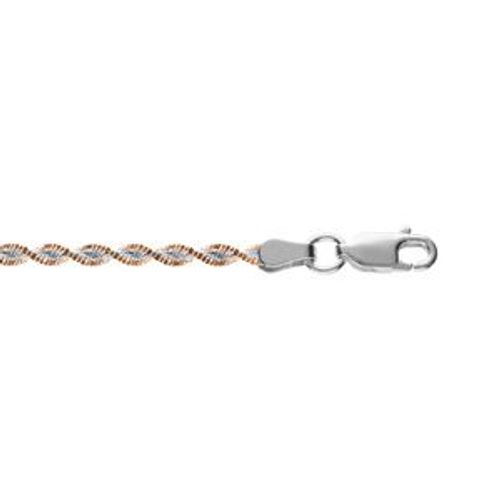 Bracelet Argent Chaîne Vrille 3mm Avec Dorure Rose 17cm