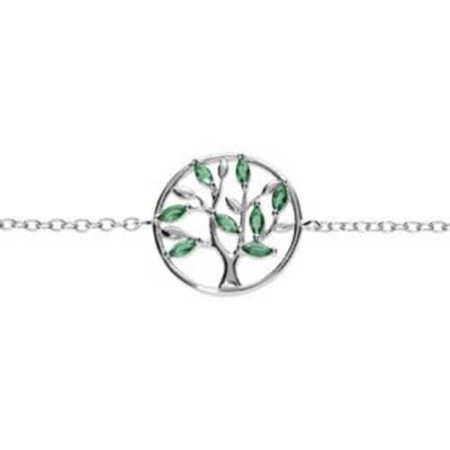 Bracelet Argent Rhodié Cercle Arbre De Vie Oxydes Vert 16+2cm