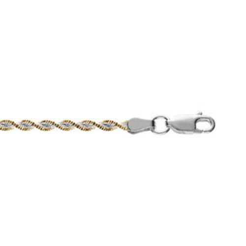 Bracelet Argent Chaîne Vrille 3mm Bordure Dorure Jaune 17cm