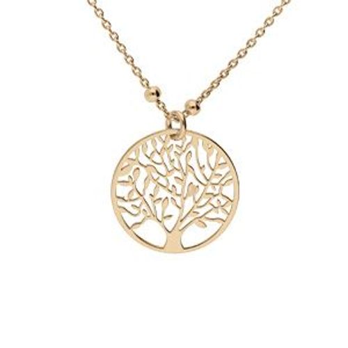 Collier Argent Et Dorure Jaune Fine Boules Pendentif Arbre De Vie 40+5cm