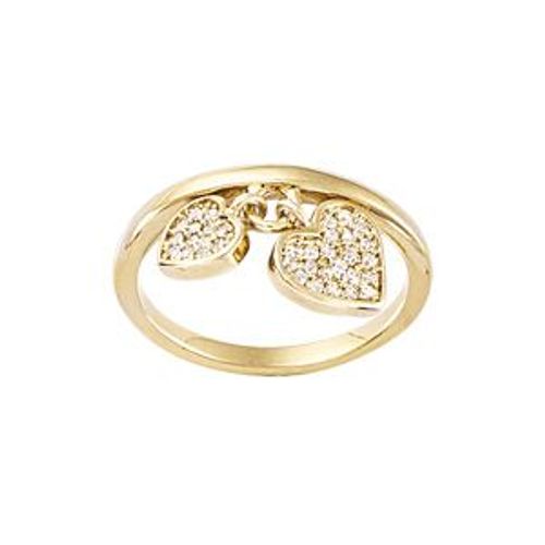 Bague Plaqué Or Breloques Coeurs Pavés Oxydes Blancs