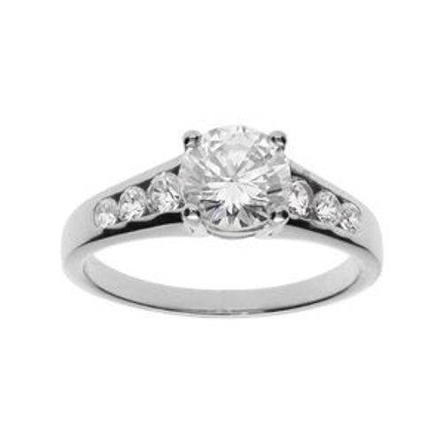 Bague Argent Platiné Rail Oxydes Blancs Et 1 Central 4 Griffes
