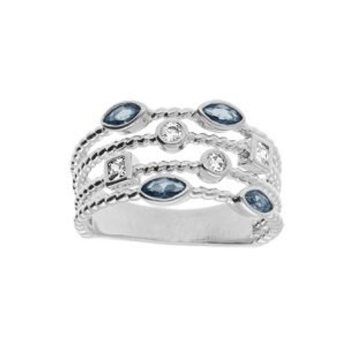 Bague Argent Rhodié 4 Rangs Oxydes Blancs Et Violets