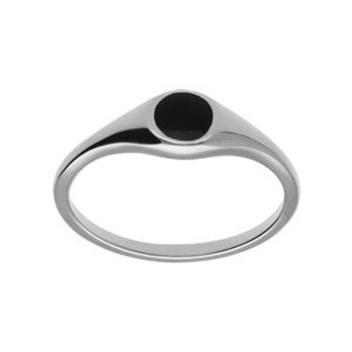 Bague Argent Platiné Petite Chevalière Pavé Forme Rond Onyx Imittation