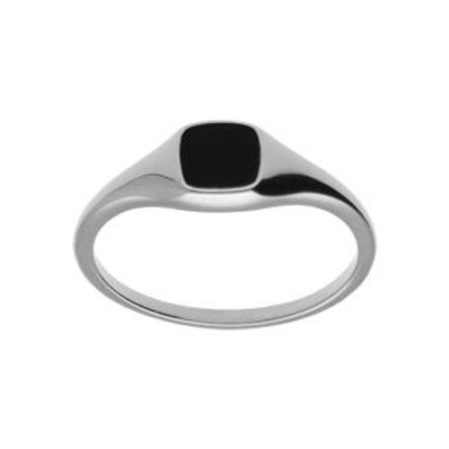 Bague Argent Platiné Petite Chevalière Pavé Forme Carré Onyx Imitation