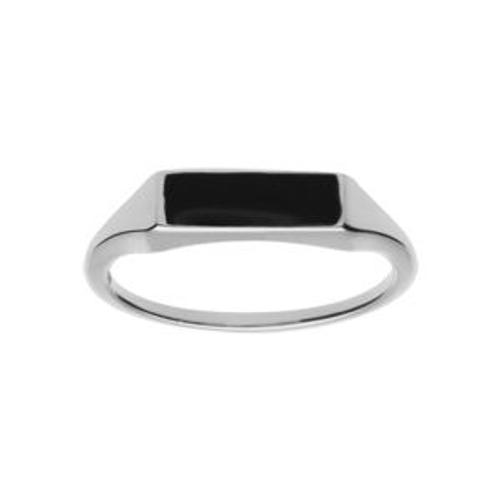 Bague Argent Platiné Petite Chevalière Pavé Forme Rectangulaire Onyx Imitation