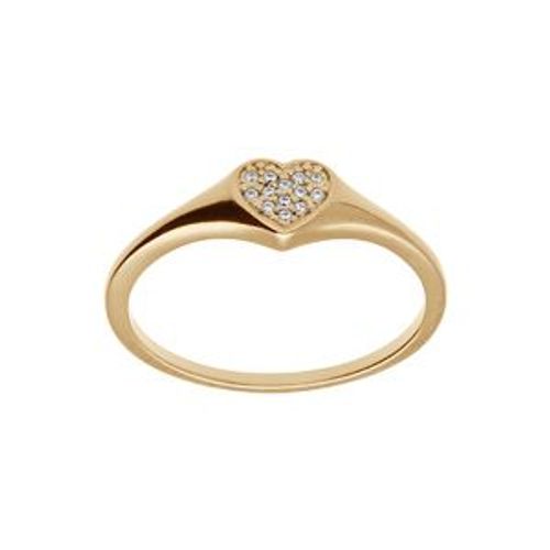 Bague Plaqué Or Petite Chevalière Coeur Pavé Oxydes Blancs Sertis