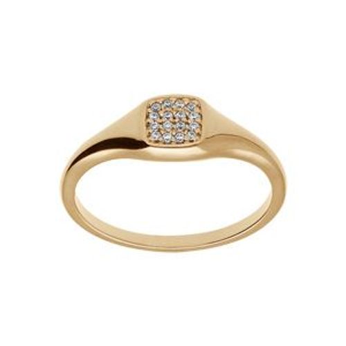 Bague Plaqué Or Petite Chevalière Pavé Forme Carré Oxydes Blancs Sertis