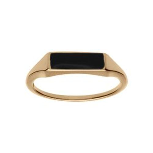 Bague Plaqué Or Petite Chevalière Pavé Forme Rectangulaire Onyx Imitation Sertis