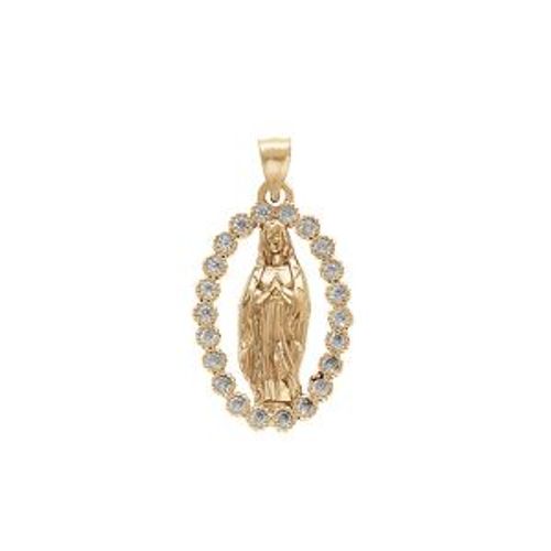 Pendentif Plaqué Or Ovale Vierge Lourdes Oxydes Blancs Sertis