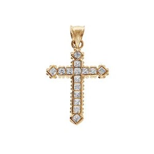 Pendentif Plaqué Or Croix 17x12mm Oxydes Blancs Sertis