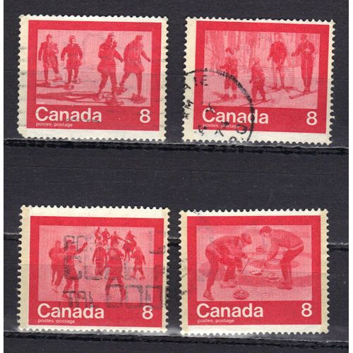 Canada 1974 : Jeux Olympiques De Montréal : Raquette / Ski / Patinage / Curling - Série Entière De 4 Timbres Oblitérés