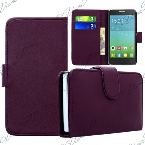 Etui Cuir Portefeuille Livre Housse Coque Pochette Book  Violet Pour Alcatel One Touch Idol 2s