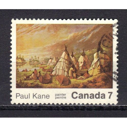Canada 1971 : Centenaire De La Mort Du Peintre Paul Kane (1810-1871) : Tableau "Campement Indien Sur La Lac Huron" - Timbre 7 C. Oblitéré