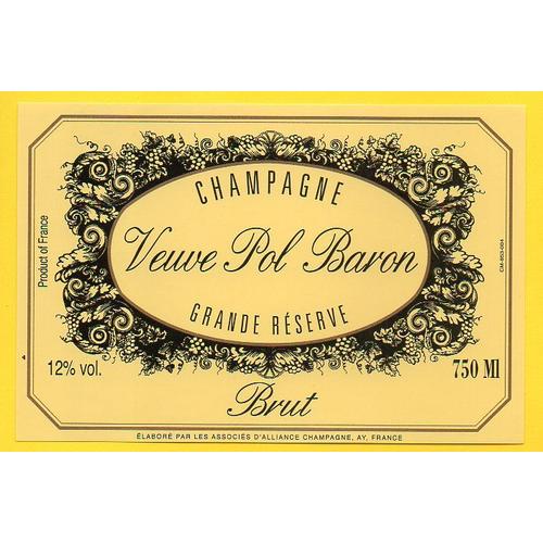 Etiquette De Champagne Brut Reserve Veuve Pol Baron, Ay Jaune Et Noir