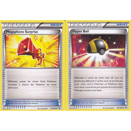 Lot De 2 Cartes Pokemon - Megaphone Surprise 97/106 + Hyper Ball 99/106 - Xy Etincelles - 