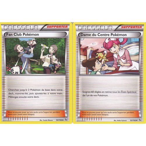 Lot De 2 Cartes Pokemon - Fan Club Pokemon 94/106 + Dame Du Centre Pokemon 93/106 - Xy Etincelles - 