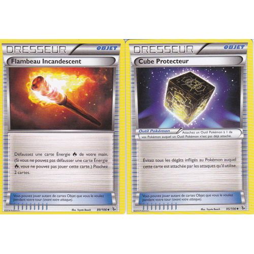 Lot De 2 Cartes Pokemon - Cube Protecteur 95/106 + Flambeau Incandescent 89/106 - Xy Etincelles - 