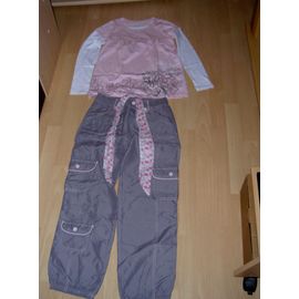 Ensemble Polo Col V Manches Longues Rose Et Blanc Motif Fleurs Party In The Sun Et Pantalon Gris Foncé Uni Avec Coutures Et Boutons Roses Imperméable Orchestra Taille 12 Ans