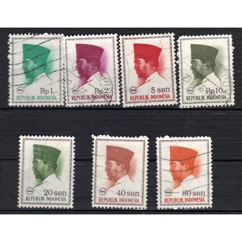 Indonesie 1966 : Président Sukarno - Série De 7 Timbres Oblitérés 