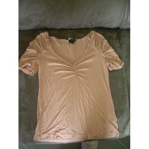 T-Shirt H&m Manches Courtes Froncées Xs