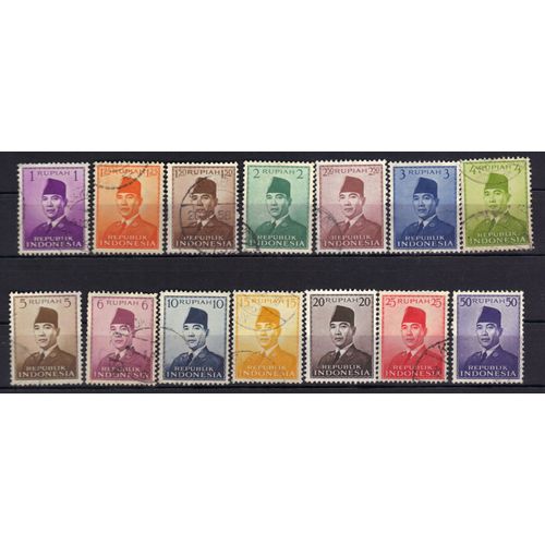 Indonesie 1951 : Président Sukarno - Série De 14 Timbres Oblitérés