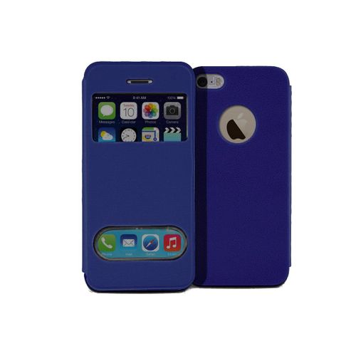 Etui  Coque À Rabat Iphone 5/5s Fenetre View Cover Slide Up Bleu