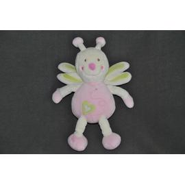 DOUDOU BICHE MOUCHOIR TEX BABY MARRON ROSE BRODERIE PAPILLONS FLEURS  COCCINELLE PELUCHE JOUET BEBE NAISSANCE COMFORTER ANIMAL BABY